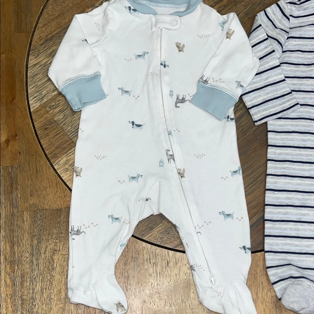 First Impressions & Carters Baby Footie Sleeper Set 0-3M Dog‎ Bear Stripe Blue